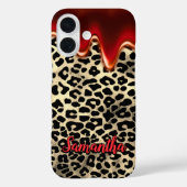 Coques Case-Mate iPhone Imprimé chic léopard rouge monogramme qui coule (Verso)