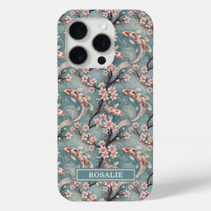 Coque iPhone 15 Pro Imprimé de carpe Koï japonaise Sakura Monogrammé