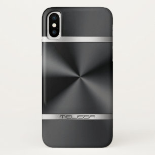 Coque Case-Mate Pour iPhone Imprimé en métal noir moderne en bandes argentées