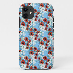 Coques Pour iPhone Imprimé floral fleurs shabby chic bleu rouge par L