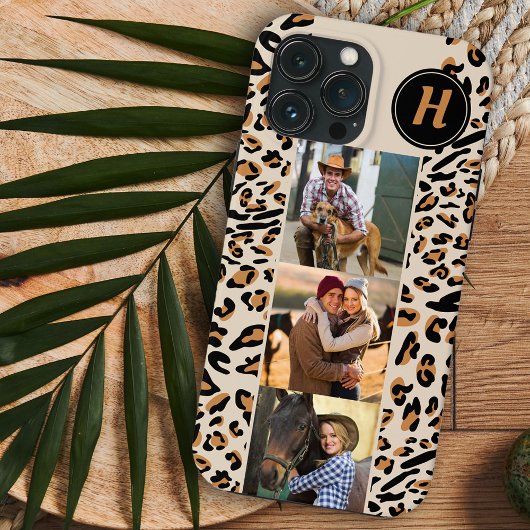 Coques Case-Mate iPhone Imprimé léopard 3 Photos carrées Monogramme nature