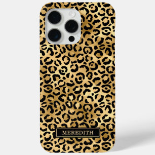 Coque iPhone 15 Pro Max Imprimé léopard à motif monogrammé feuille d'or