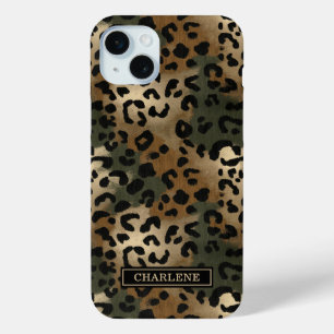 Coque iPhone 15 Mini Imprimé Léopard Camo Monogrammé