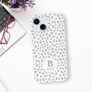 Coque Pour iPhone 15 Imprimé Léopard des Neiges Monogrammé Moderne