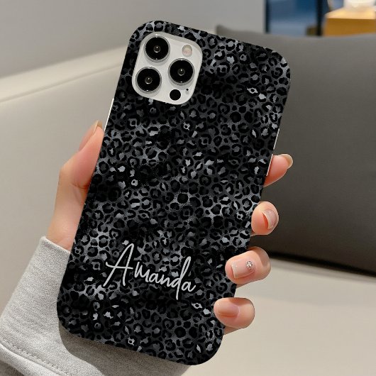 Coques Case-Mate iPhone Imprimé léopard gris noir élégant monogramme
