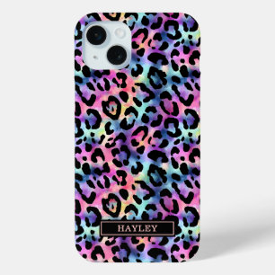 Coque iPhone 15 Mini Imprimé léopard iridescent monogrammé