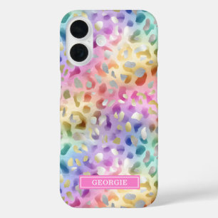 Coques iPhone 16 Imprimé léopard iridescent pastel monogrammé