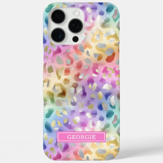 Coques Case-Mate iPhone Imprimé léopard iridescent pastel monogrammé (Verso)