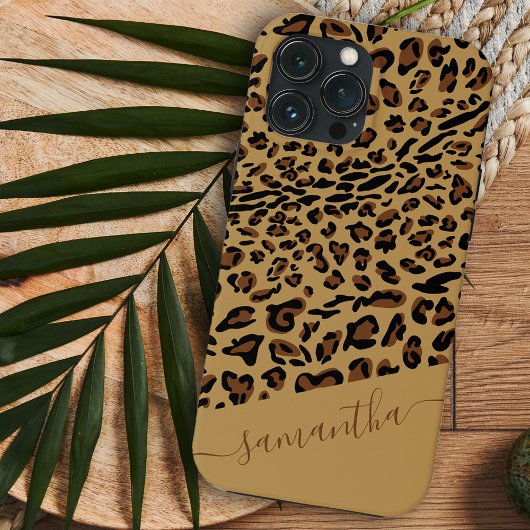 Coques Case-Mate iPhone Imprimé léopard marron noir Nom élégant en script