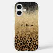 Coques Case-Mate iPhone Imprimé léopard pailleté or noir Monogramme (Verso)