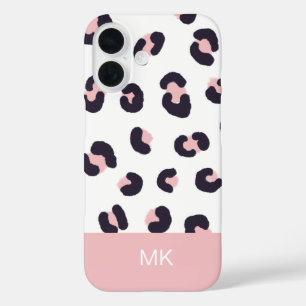 Coques iPhone 16 Imprimé Léopard Rose Monogrammé