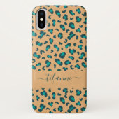 Coques Case-Mate iPhone Imprimé Léopard Sarcelle Brun Nom Modifiable (Dos)