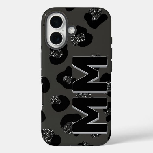 Coques Case-Mate iPhone Imprimé moderne de léopard noir ombre foncée monog (Verso)