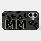Coques Case-Mate iPhone Imprimé moderne de léopard noir ombre foncée monog (Verso (horizontal))