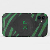Coques Case-Mate iPhone Imprimé monogramme noir et vert zèbre (Dos (Horizontal))
