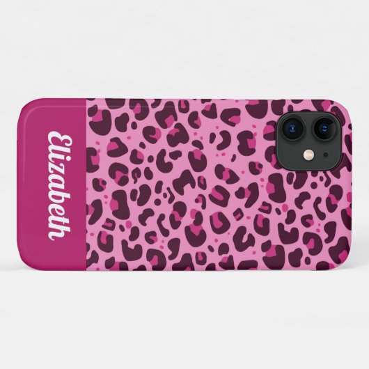 Coques Case-Mate iPhone Imprimé tacheté tendance léopard rose avec nom (Dos (Horizontal))