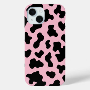 Coque Pour iPhone 15 Imprimé vachette noir et rose Cow