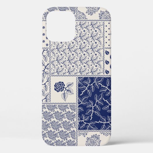 Coques Case-Mate iPhone Indigo Bleu Beige Floral Patchwork (Verso)