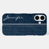 Coques Case-Mate iPhone Indigo Sashiko Motif Nom de la broderie japonaise (Verso (horizontal))