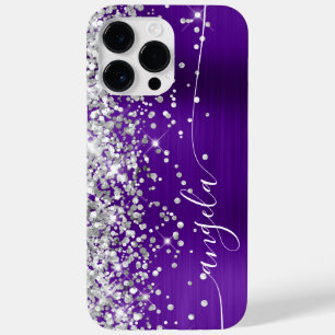 Coque Pour Pour iPhone 14 Pro Max Indigo Violet et Paillettes Argentées Glamour Sign