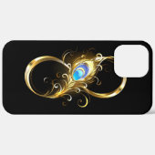 Coques Case-Mate iPhone Infinité avec plume de paon doré (Retour (horizontal))