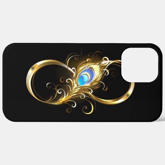 Coques Case-Mate iPhone Infinité avec plume de paon doré (Retour (horizontal))
