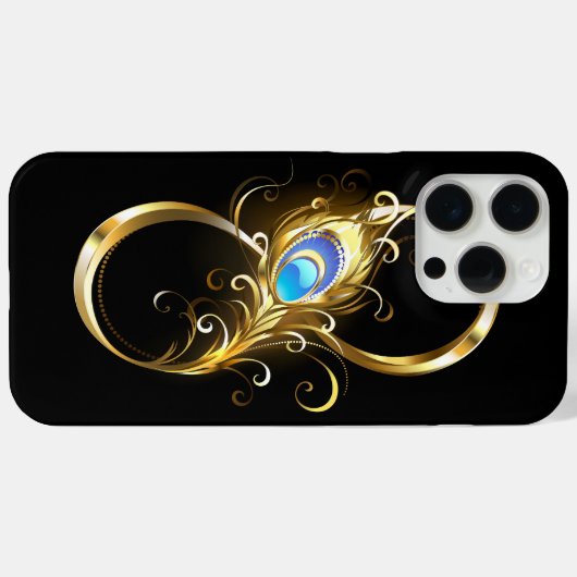 Coques Case-Mate iPhone Infinité avec plume de paon doré (Verso (horizontal))