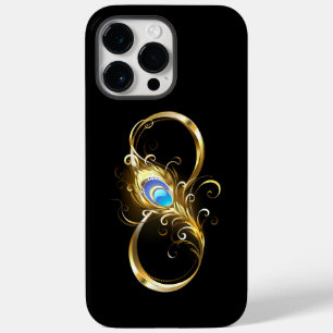 Coque Pour Pour iPhone 14 Pro Max Infinité avec plume de paon doré