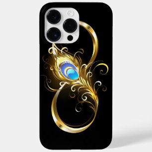 Coque Pour Pour iPhone 14 Pro Max Infinité avec plume de paon doré