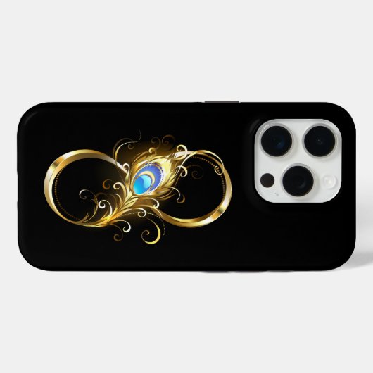 Coques Case-Mate iPhone Infinité avec plume de paon doré (Verso (horizontal))