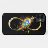 Coques Case-Mate iPhone Infinité avec plume de paon doré (Dos (Horizontal))