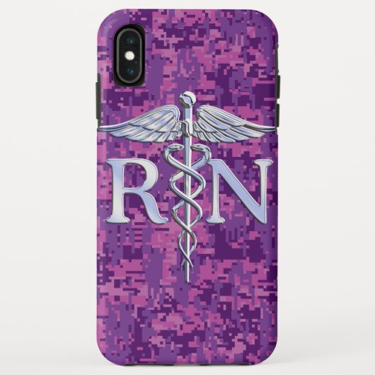 Coques Case-Mate iPhone Infirmière autorisée RN Caduceus sur Fuchsia Camo (Dos)