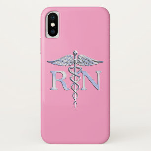 Coques Pour iPhone Infirmière autorisée RN Caduceus sur Rose rose