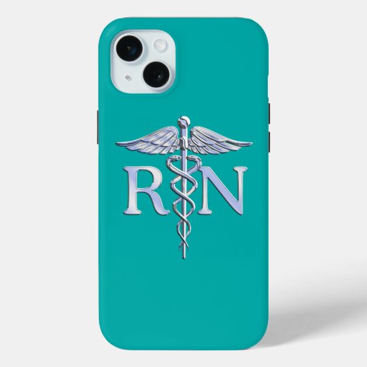 Coques Case-Mate iPhone Infirmière autorisée RN Caduceus sur Turquoise (Verso)