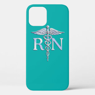 Coque iPhone 12 Infirmière inscrite RN Caduceus sur Accent Turquoi