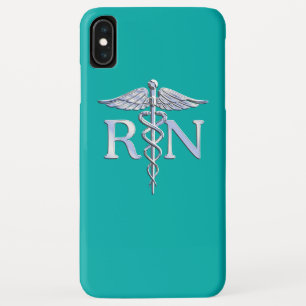 Coque Pour iPhone XS Max Infirmière inscrite RN Caduceus sur Accent Turquoi