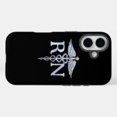 Coques Case-Mate iPhone Infirmière inscrite RN Silver Caduceus en noir (Verso (horizontal))
