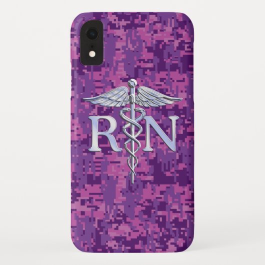 Coques Case-Mate iPhone Infirmière inscrite RN Silver Caduceus Fuchsia Cam (Dos)