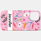 Coques Case-Mate iPhone Infirmière Médicale Art rose Nom personnalisé (Verso (horizontal))