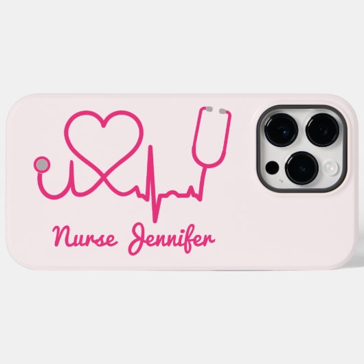Coques Case-Mate iPhone Infirmière personnalisée rose Nom Stethoscope Coeu (Verso (horizontal))