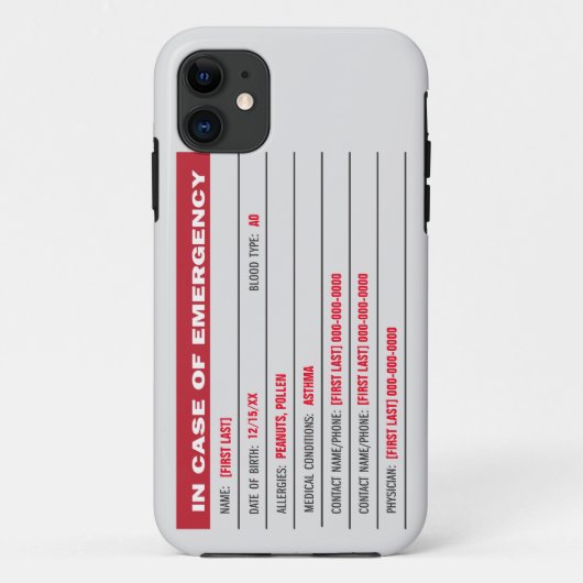 Coques Case-Mate iPhone Informations d'urgence avec texte ajouté (Dos)