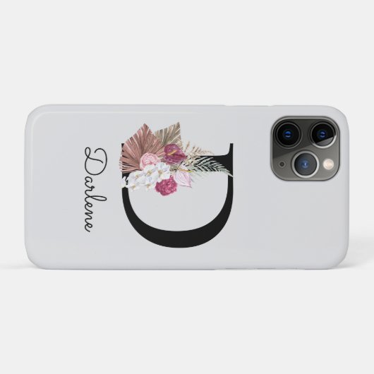 Coques Case-Mate iPhone Initiale D Monogramme Boho Rose Floral (Dos (Horizontal))