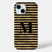 Coques Case-Mate iPhone Initiale de monogramme rayée or noir (Verso)