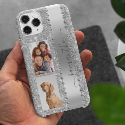 Coques Case-Mate iPhone Initiale de nom de photo de diamant Paillettes Arg