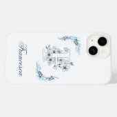 Coques Case-Mate iPhone Initiale "F" Monogramme bleu Calme Floral (Verso (horizontal))