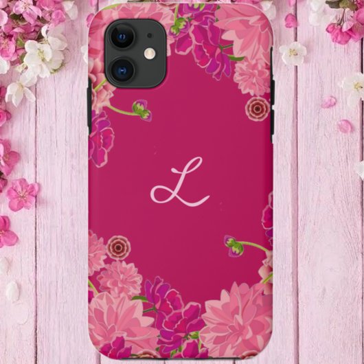 Coques Case-Mate iPhone Initiale florale magenta