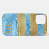 Coques Case-Mate iPhone Initiale Monogramme Pailleté Or Bleu (Verso (horizontal))