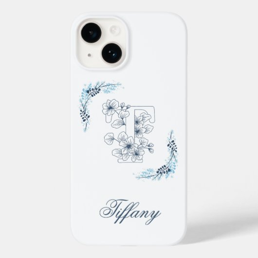 Coques Case-Mate iPhone Initiale "T" Monogramme bleu Calme Floral (Verso)