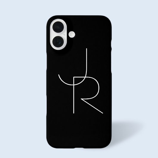 Coques Case-Mate iPhone Initiales 2 superposées modernes | Blanc sur noir