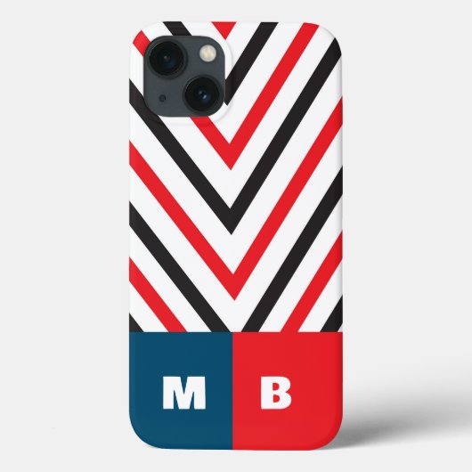 Coques Case-Mate iPhone Initiales chevron cool en rouge, noir et bleu chic (Verso)